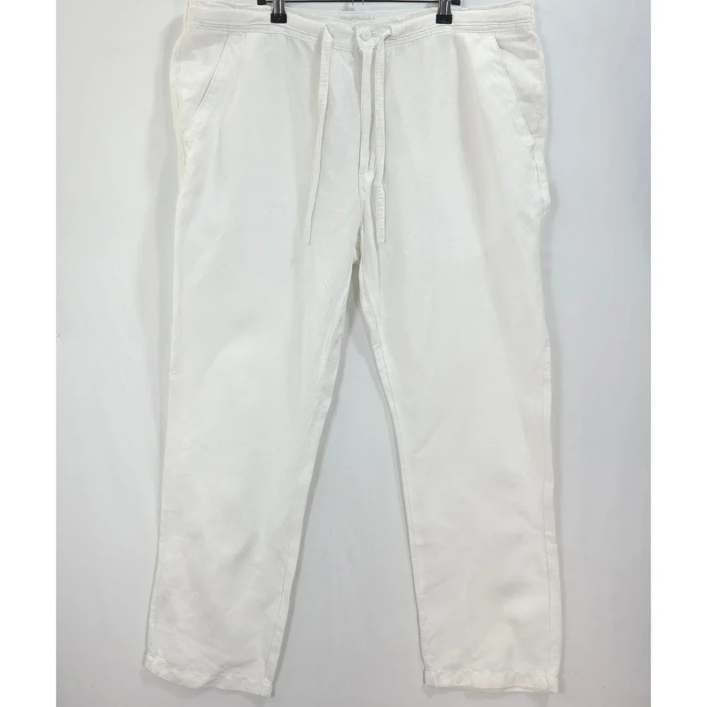 Cubavera Linen Blend Drawstring Pants White Men XL 32 Coastal Resort Nautical